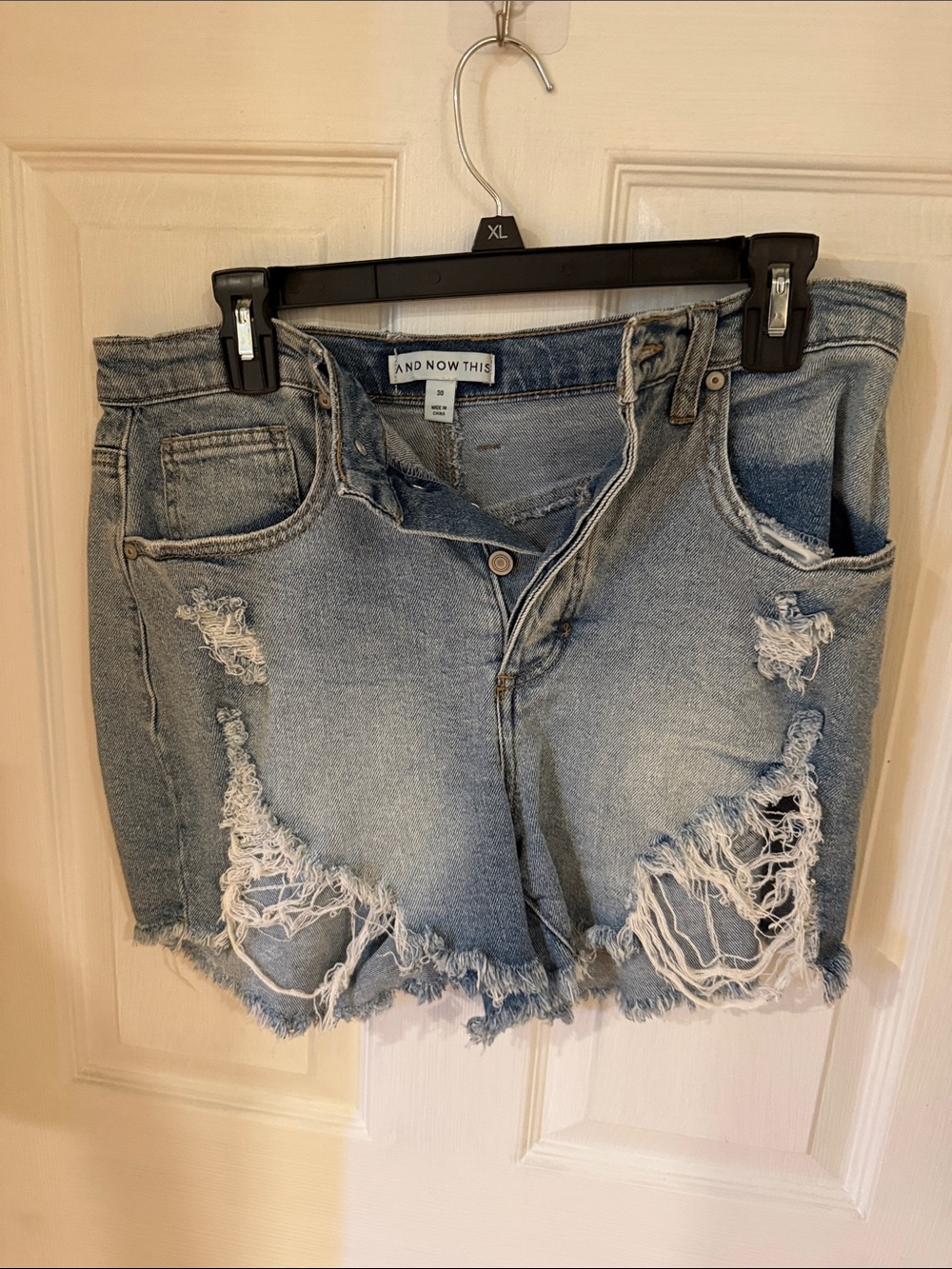 And Now This High-Rise Distressed Light Blue Denim Jean Shorts